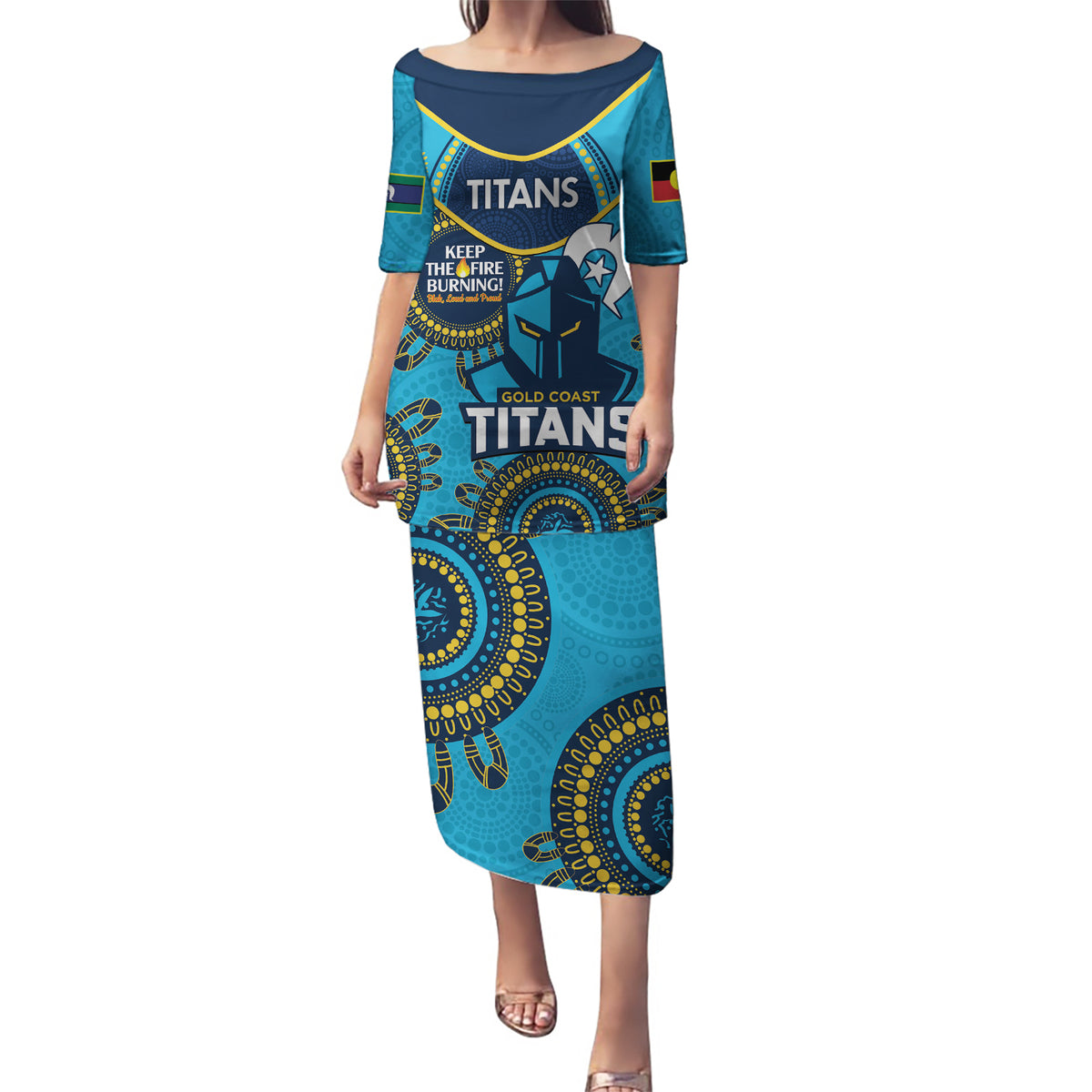 Custom NRL Titans NAIDOC Week Puletasi Keep The Fire Burning Indigenous Art