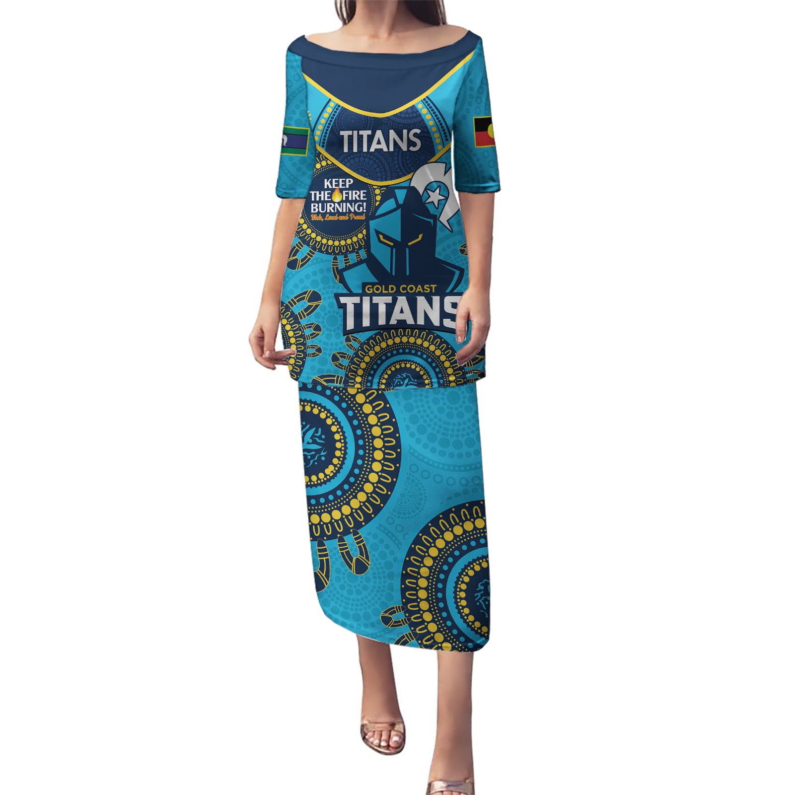 Custom NRL Titans NAIDOC Week Puletasi Keep The Fire Burning Indigenous Art