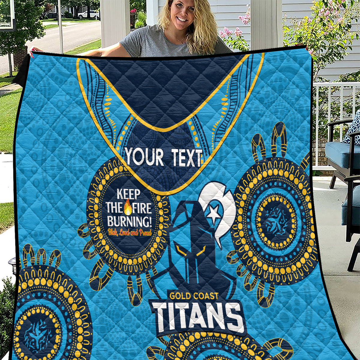 Custom NRL Titans NAIDOC Week Quilt Keep The Fire Burning Indigenous Art