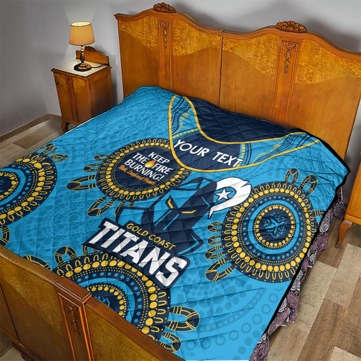 Custom NRL Titans NAIDOC Week Quilt Keep The Fire Burning Indigenous Art