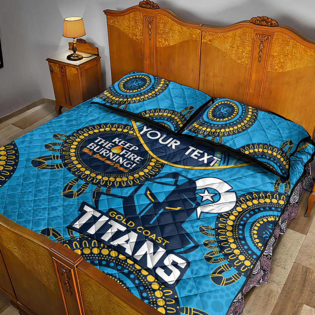 Custom NRL Titans NAIDOC Week Quilt Bed Set Keep The Fire Burning Indigenous Art