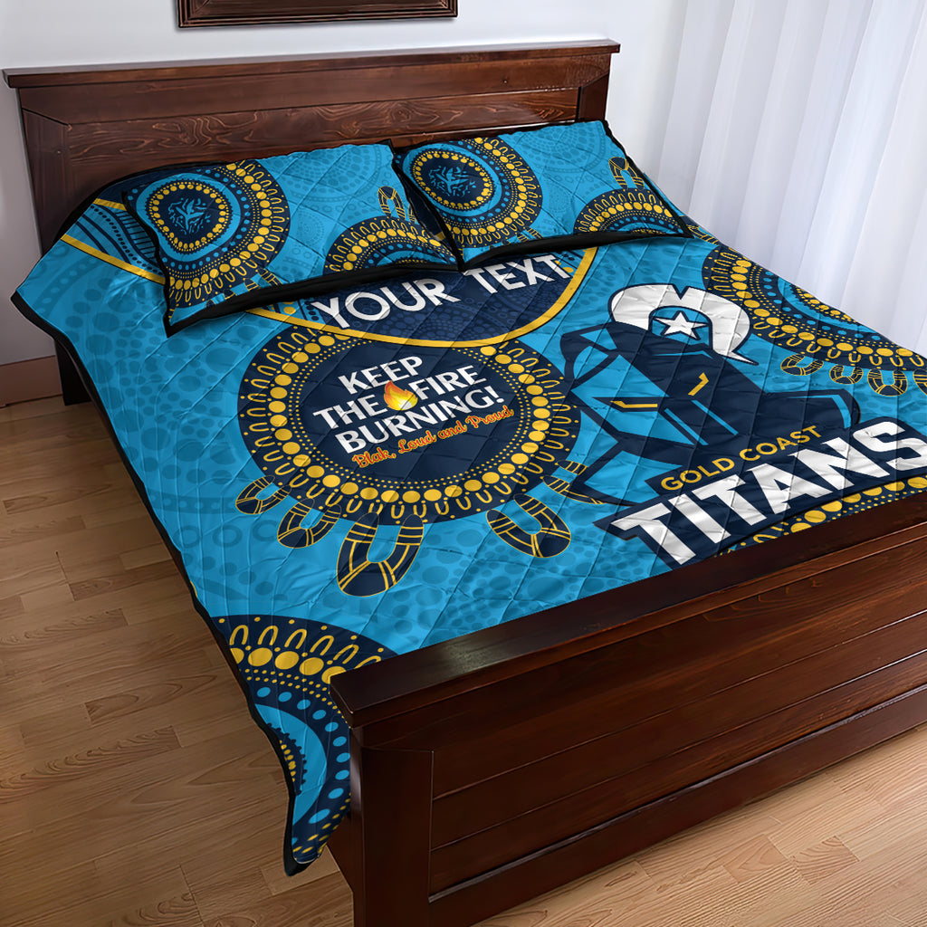 Custom NRL Titans NAIDOC Week Quilt Bed Set Keep The Fire Burning Indigenous Art