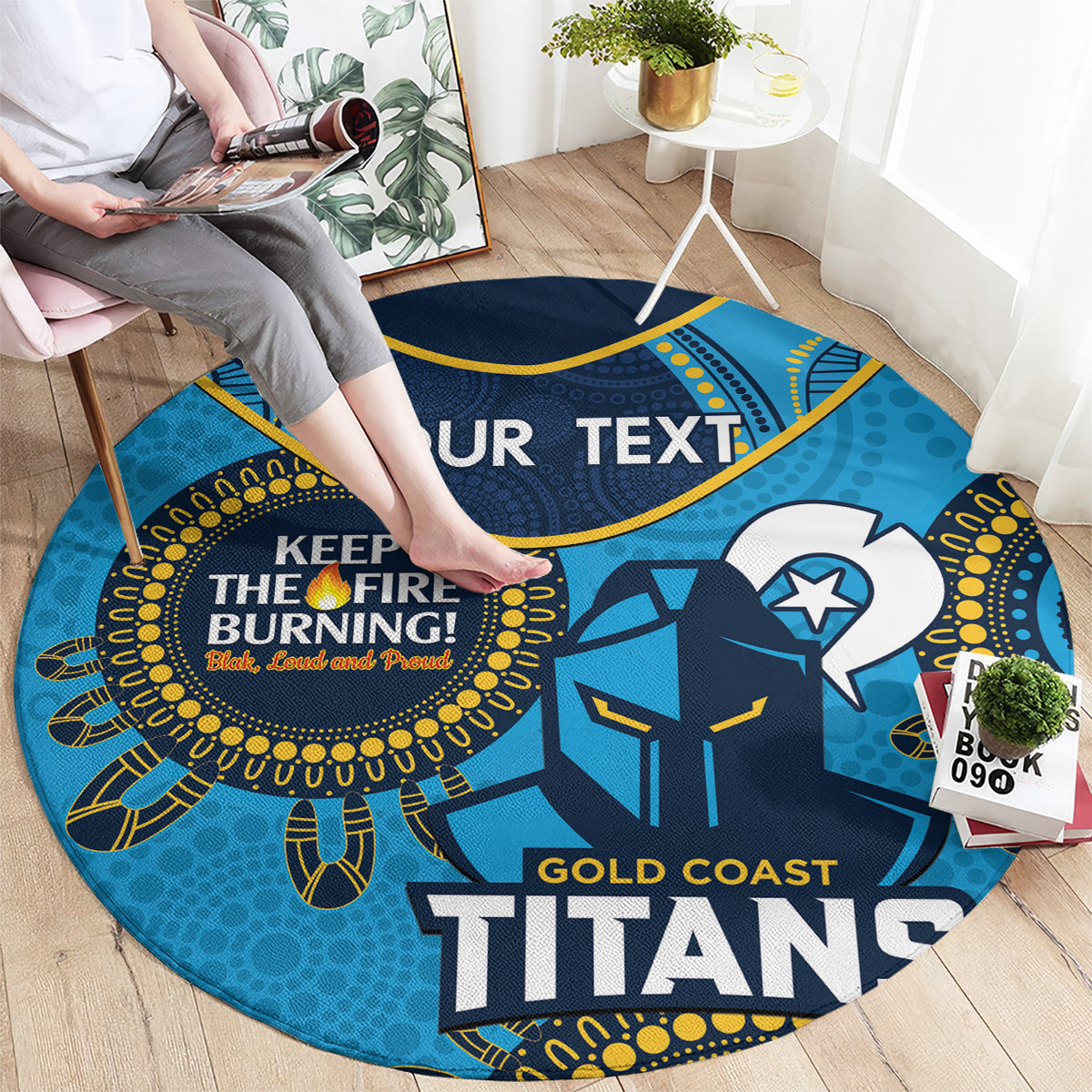 Custom NRL Titans NAIDOC Week Round Carpet Keep The Fire Burning Indigenous Art