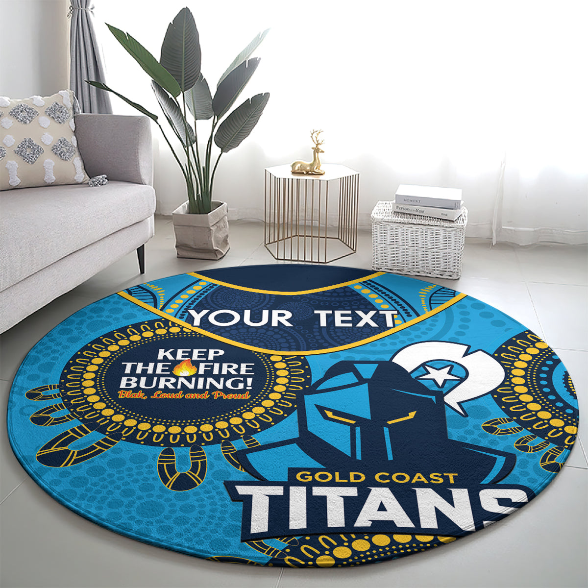 Custom NRL Titans NAIDOC Week Round Carpet Keep The Fire Burning Indigenous Art