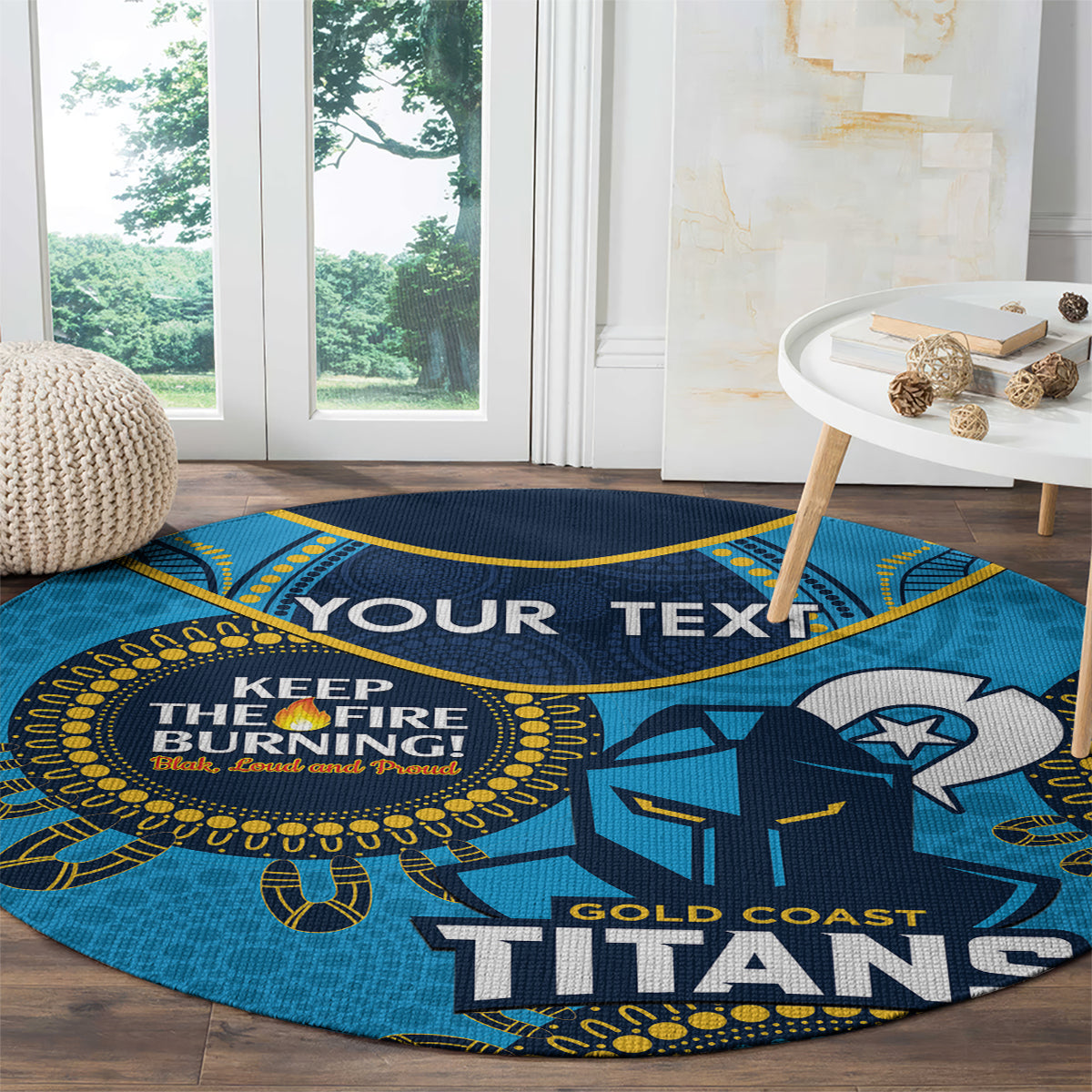 Custom NRL Titans NAIDOC Week Round Carpet Keep The Fire Burning Indigenous Art