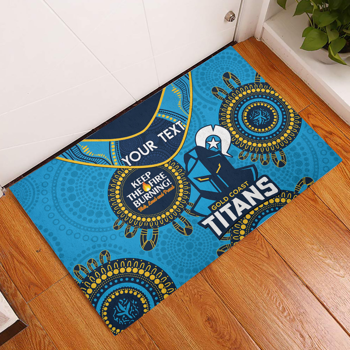 Custom NRL Titans NAIDOC Week Rubber Doormat Keep The Fire Burning Indigenous Art