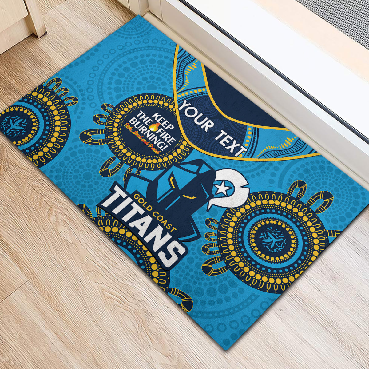 Custom NRL Titans NAIDOC Week Rubber Doormat Keep The Fire Burning Indigenous Art