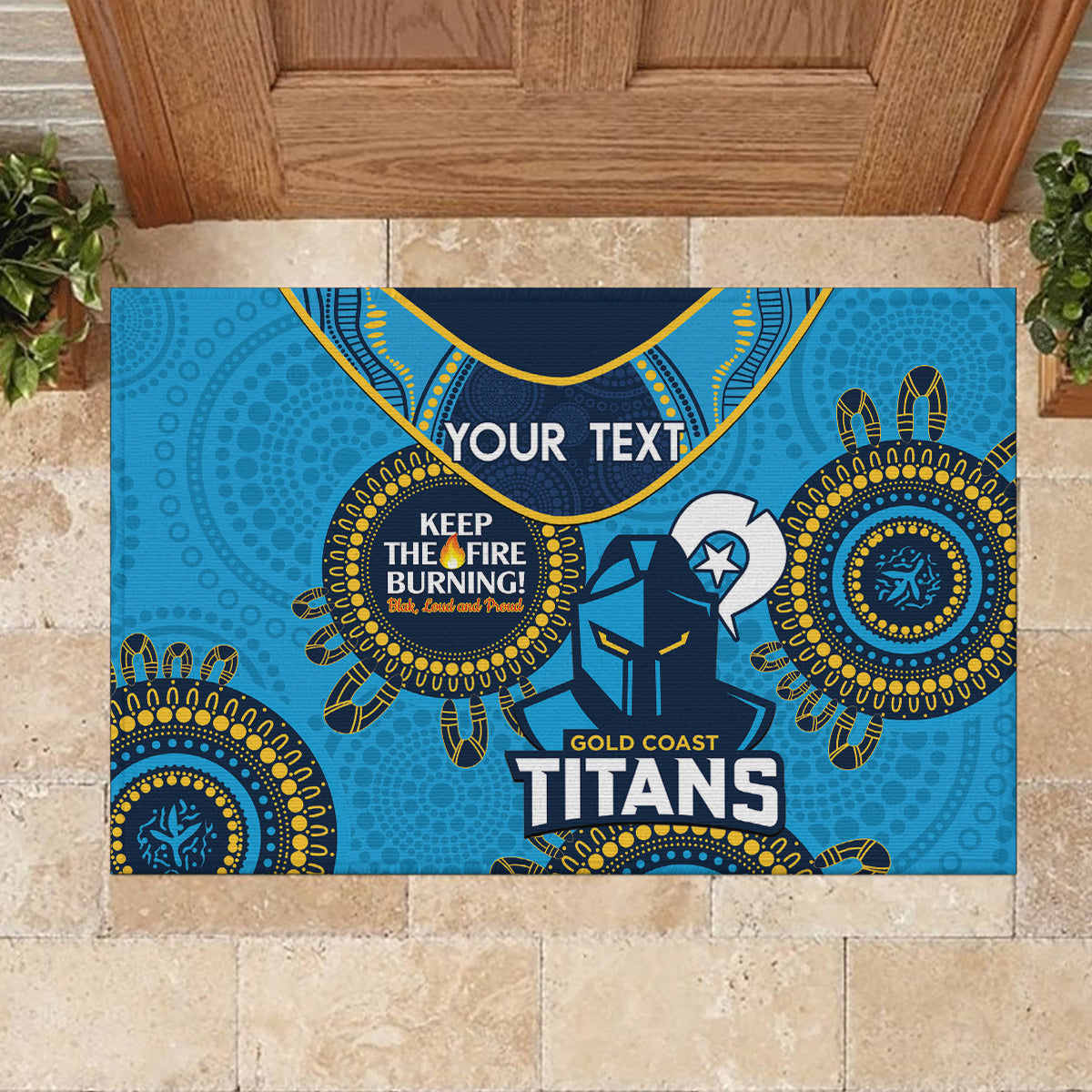 Custom NRL Titans NAIDOC Week Rubber Doormat Keep The Fire Burning Indigenous Art