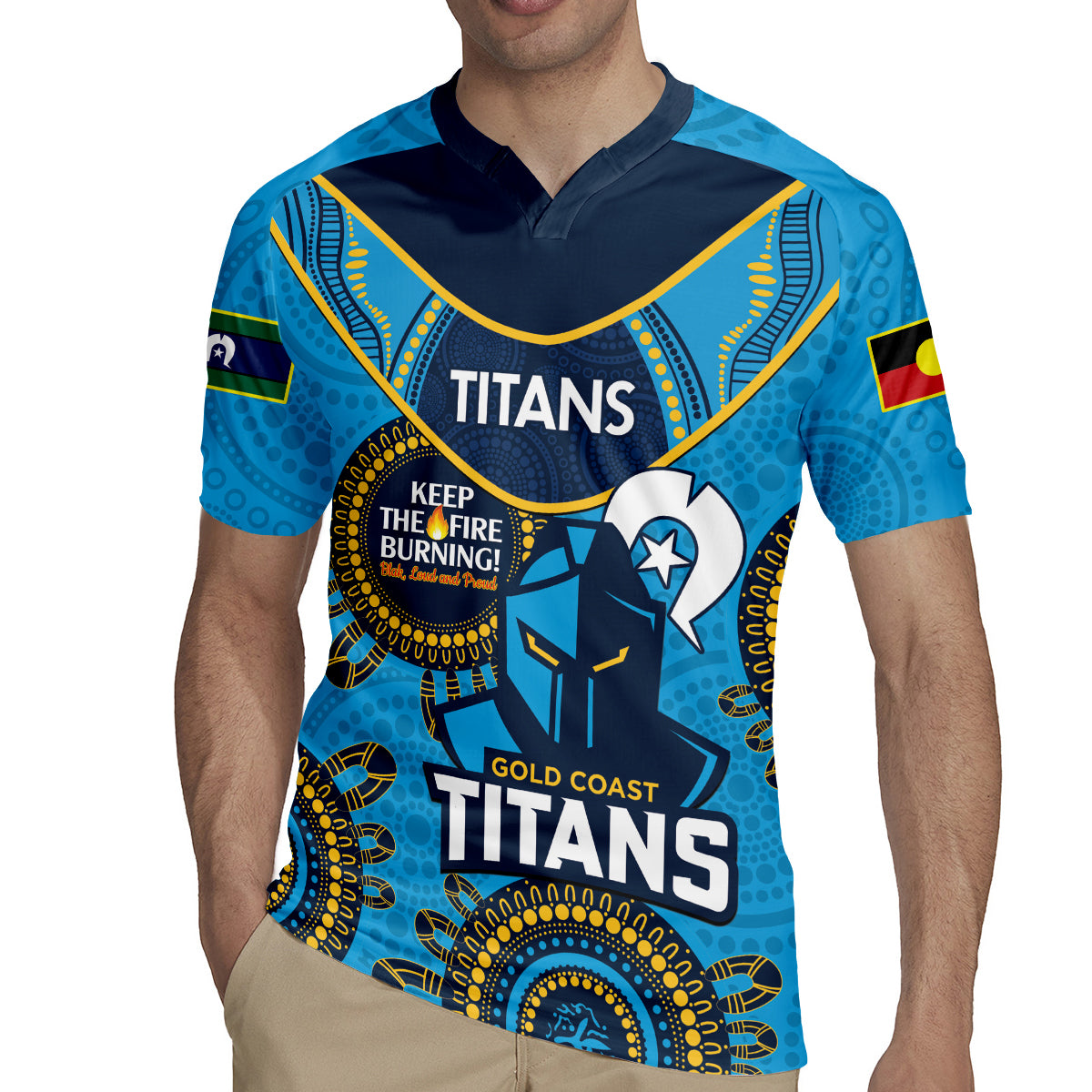 Custom NRL Titans NAIDOC Week Rugby Jersey Keep The Fire Burning Indigenous Art