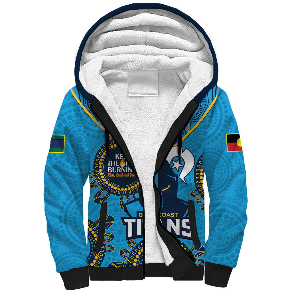 Custom NRL Titans NAIDOC Week Sherpa Hoodie Keep The Fire Burning Indigenous Art