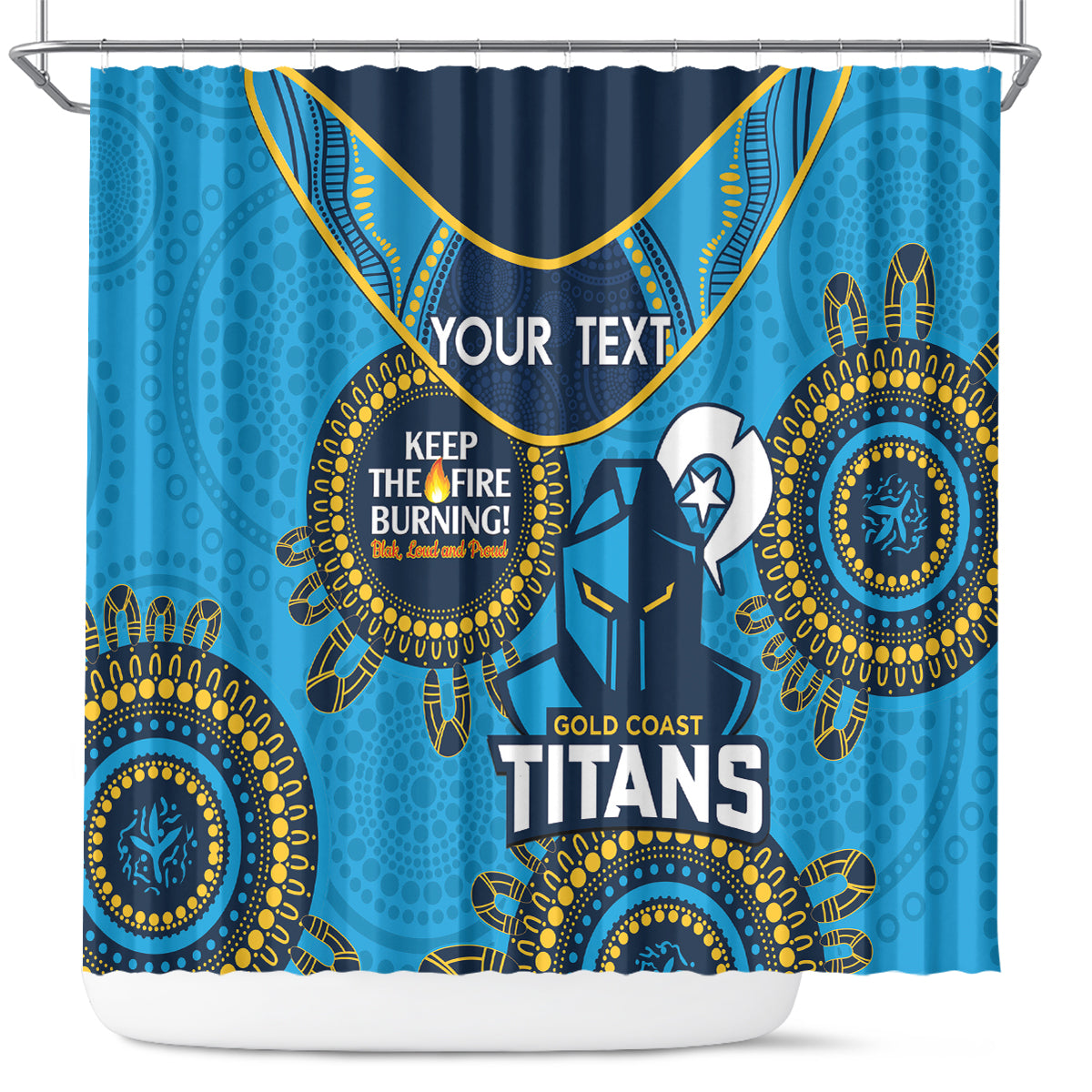 Custom NRL Titans NAIDOC Week Shower Curtain Keep The Fire Burning Indigenous Art