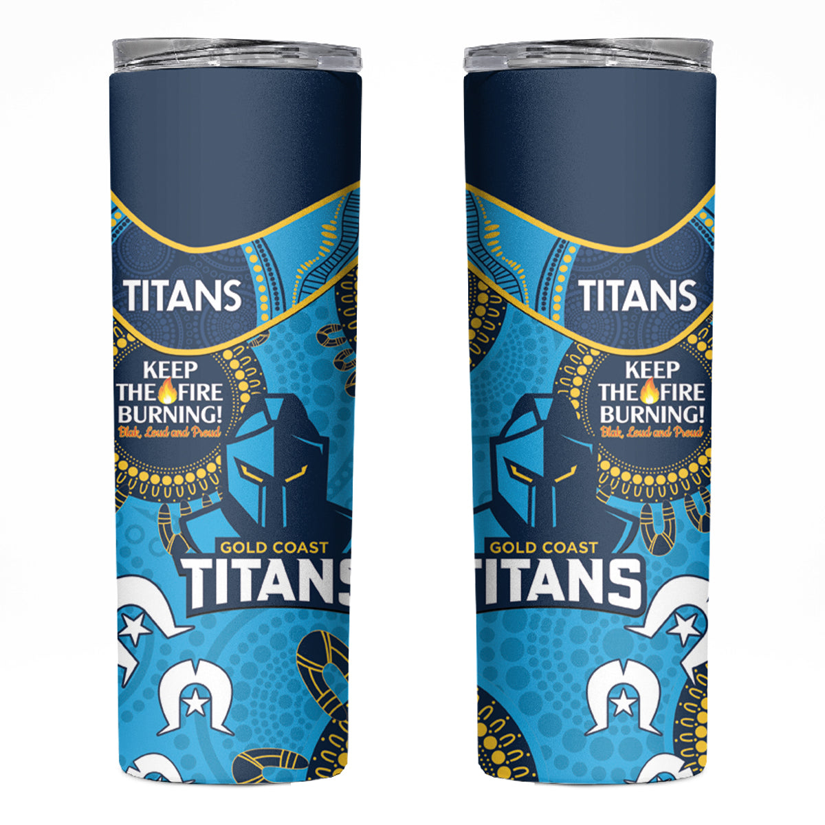 NRL Titans NAIDOC Week Skinny Tumbler Keep The Fire Burning Indigenous Art