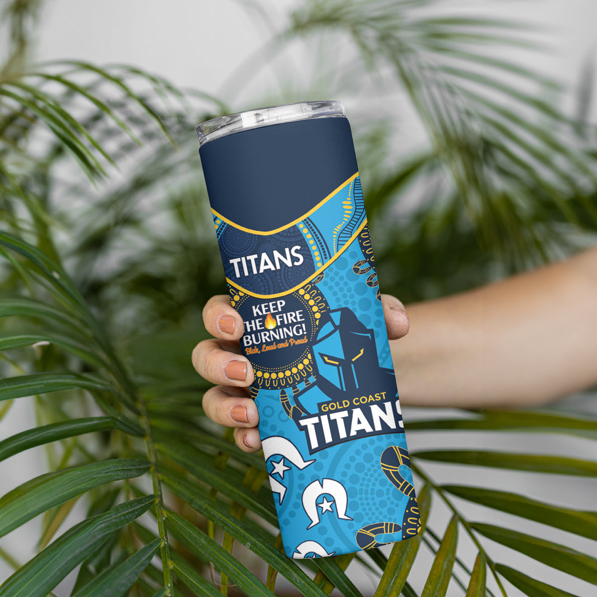 NRL Titans NAIDOC Week Skinny Tumbler Keep The Fire Burning Indigenous Art