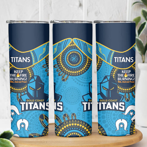 NRL Titans NAIDOC Week Skinny Tumbler Keep The Fire Burning Indigenous Art
