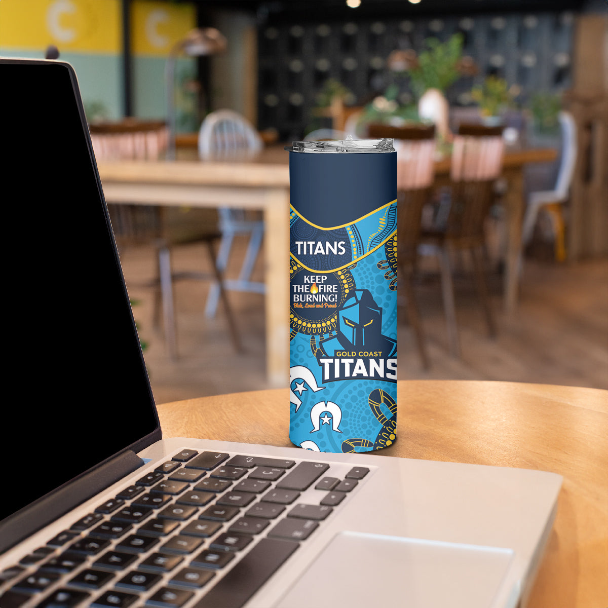 NRL Titans NAIDOC Week Skinny Tumbler Keep The Fire Burning Indigenous Art