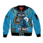 Custom NRL Titans NAIDOC Week Sleeve Zip Bomber Jacket Keep The Fire Burning Indigenous Art