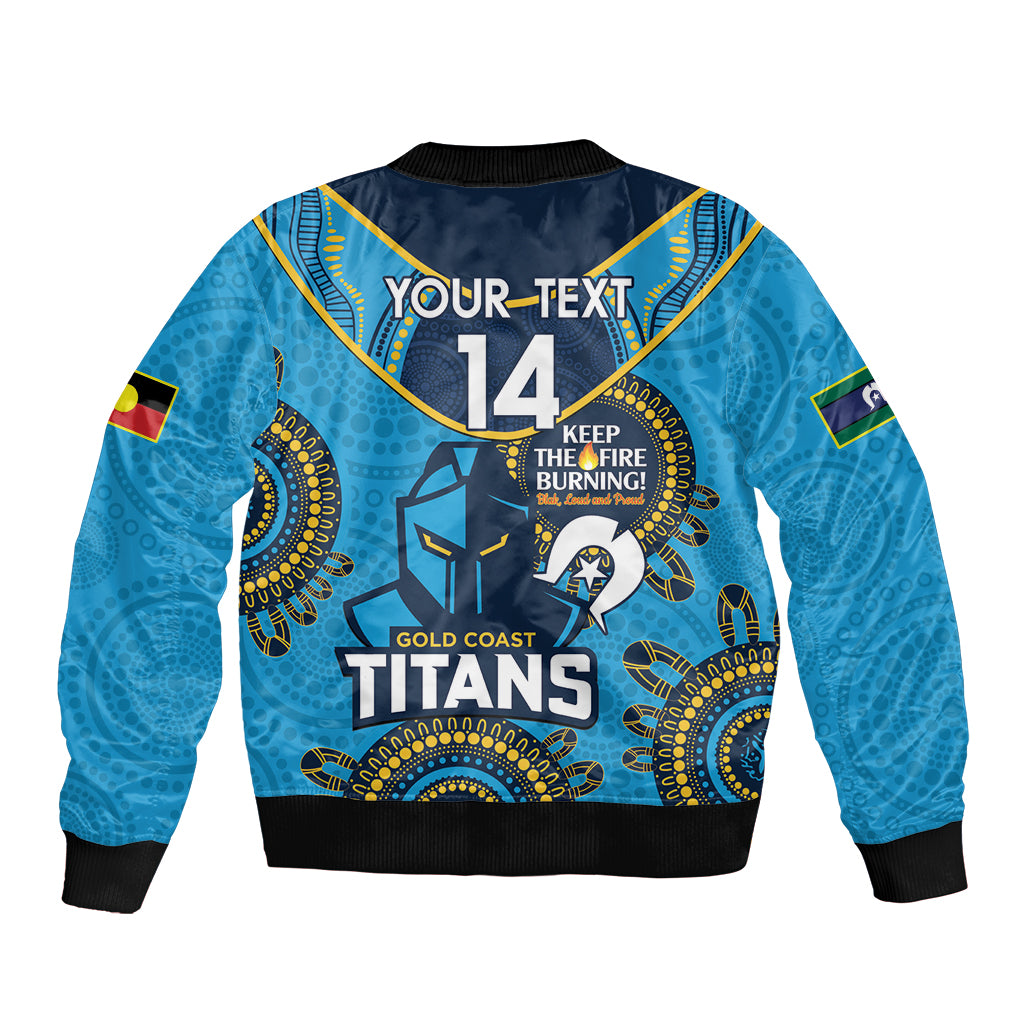 Custom NRL Titans NAIDOC Week Sleeve Zip Bomber Jacket Keep The Fire Burning Indigenous Art