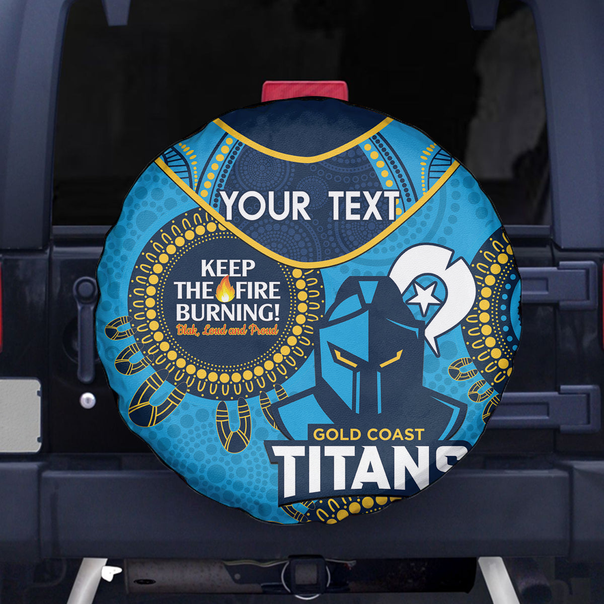 Custom NRL Titans NAIDOC Week Spare Tire Cover Keep The Fire Burning Indigenous Art