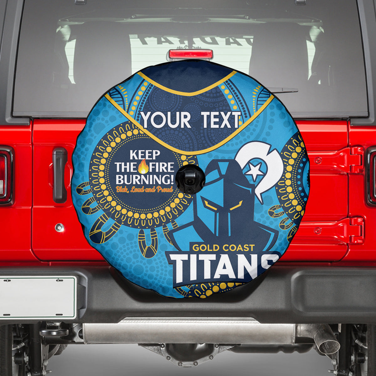 Custom NRL Titans NAIDOC Week Spare Tire Cover Keep The Fire Burning Indigenous Art