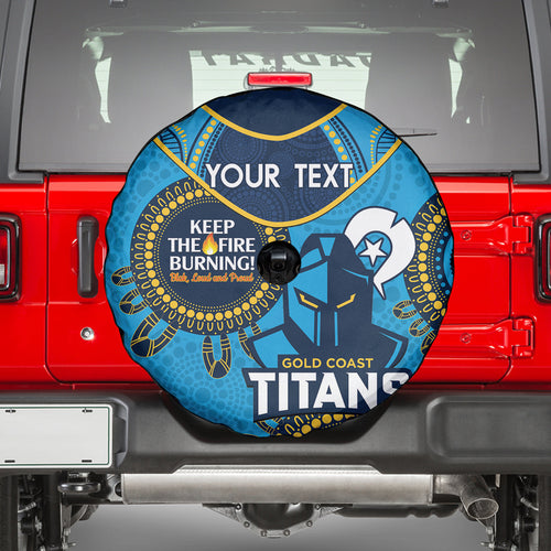 Custom NRL Titans NAIDOC Week Spare Tire Cover Keep The Fire Burning Indigenous Art