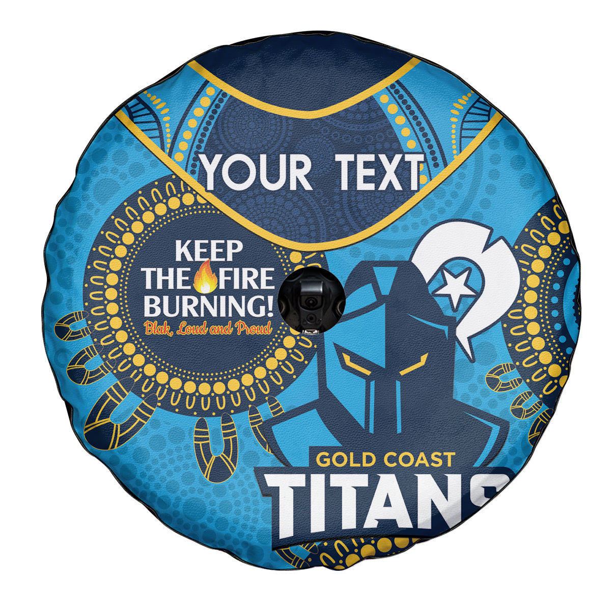 Custom NRL Titans NAIDOC Week Spare Tire Cover Keep The Fire Burning Indigenous Art