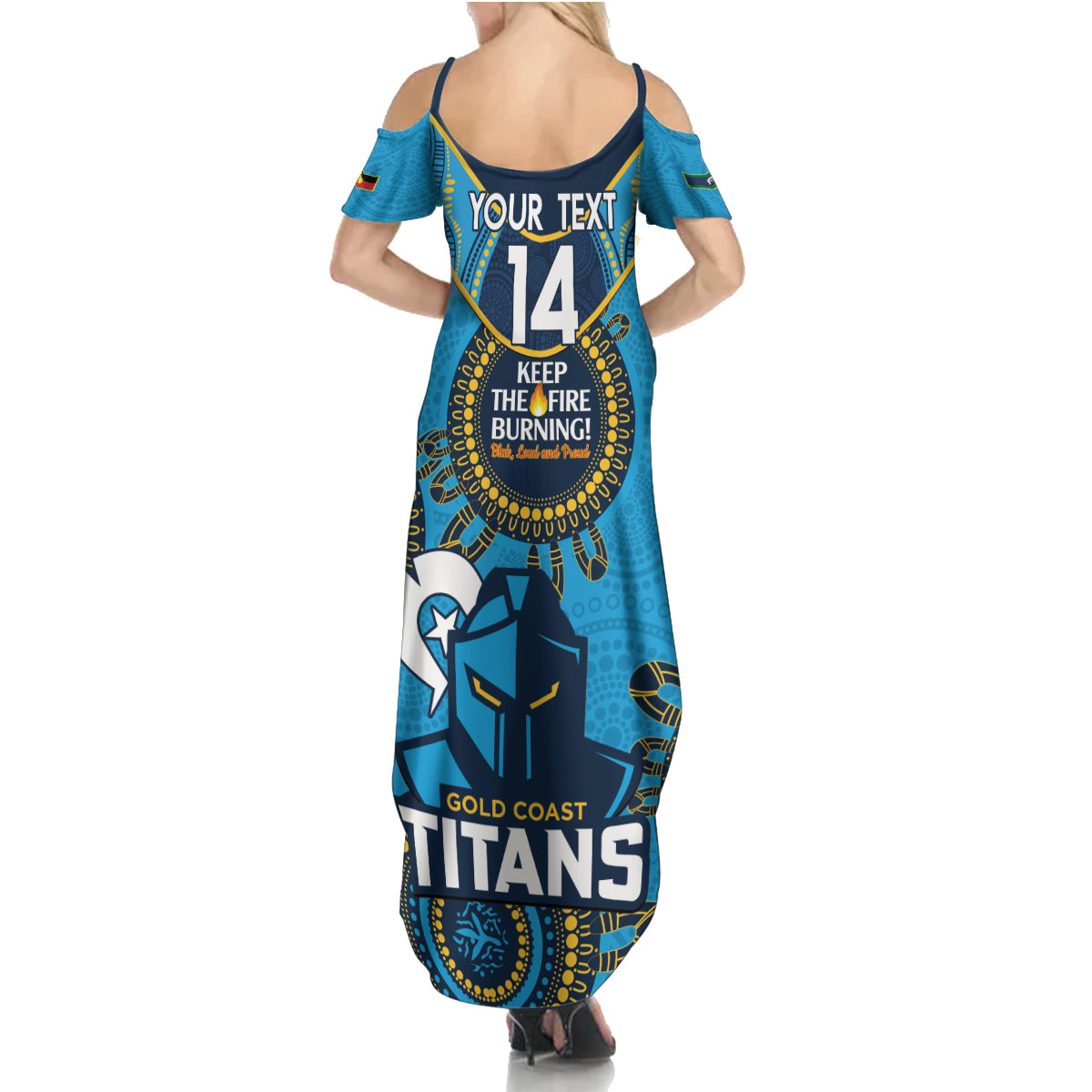 Custom NRL Titans NAIDOC Week Summer Maxi Dress Keep The Fire Burning Indigenous Art