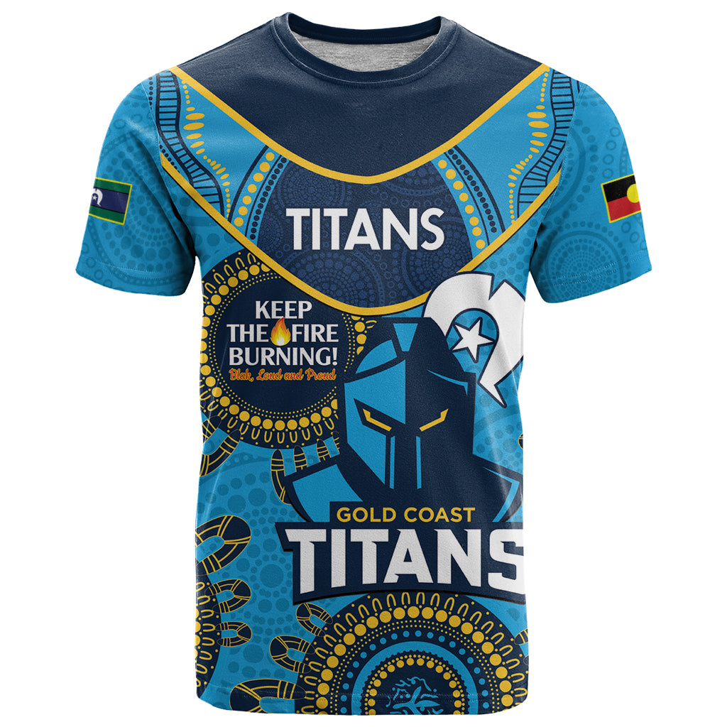 Custom NRL Titans NAIDOC Week T Shirt Keep The Fire Burning Indigenous Art