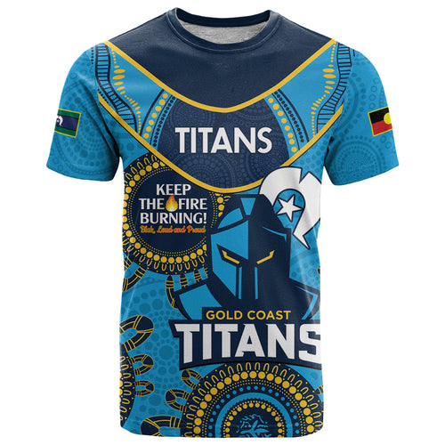 Custom NRL Titans NAIDOC Week T Shirt Keep The Fire Burning Indigenous Art