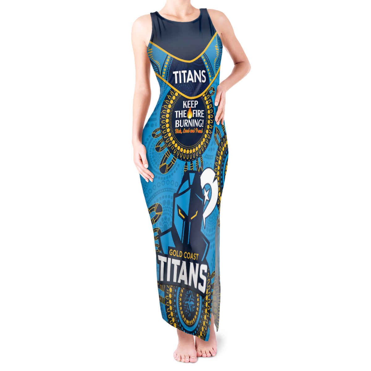 Custom NRL Titans NAIDOC Week Tank Maxi Dress Keep The Fire Burning Indigenous Art