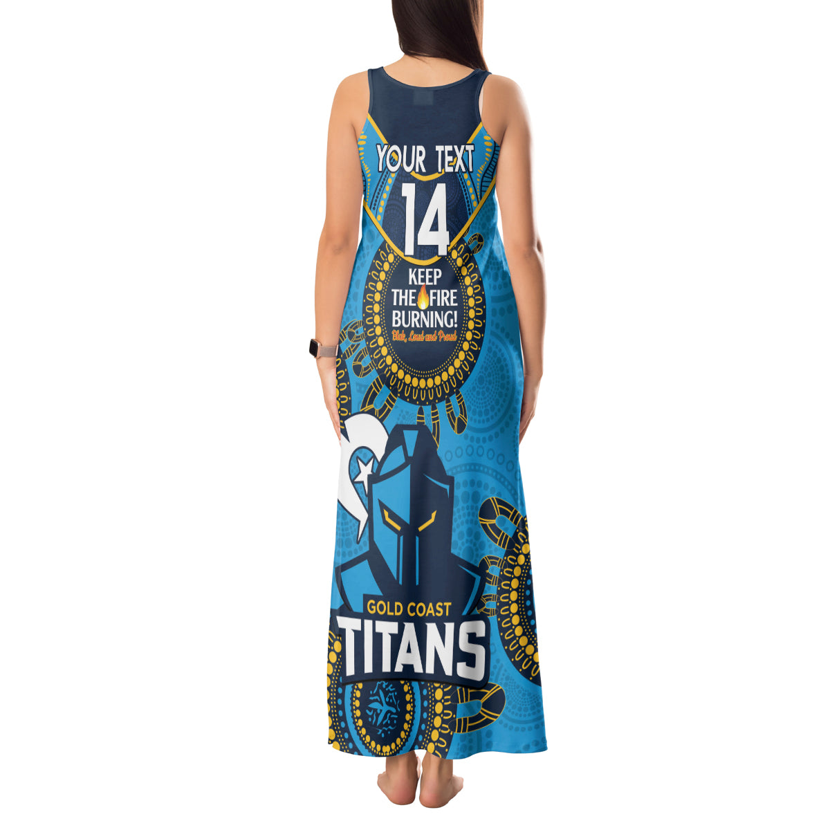 Custom NRL Titans NAIDOC Week Tank Maxi Dress Keep The Fire Burning Indigenous Art