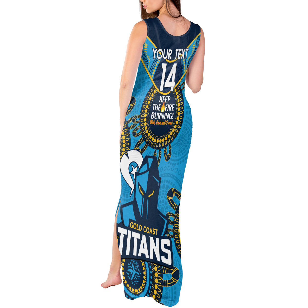 Custom NRL Titans NAIDOC Week Tank Maxi Dress Keep The Fire Burning Indigenous Art