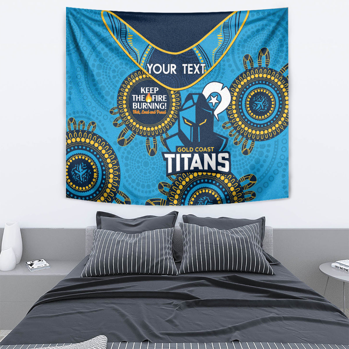 Custom NRL Titans NAIDOC Week Tapestry Keep The Fire Burning Indigenous Art