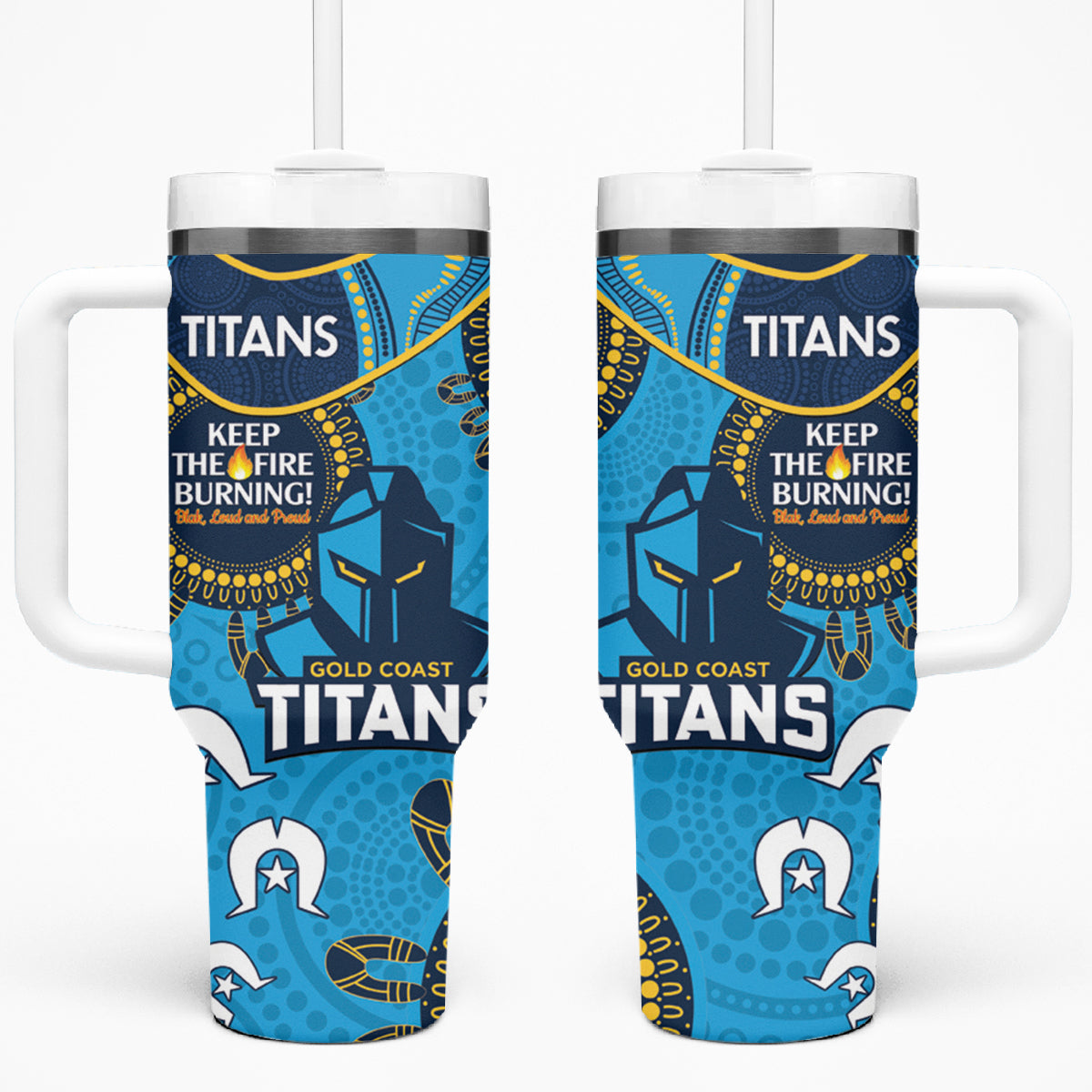 NRL Titans NAIDOC Week Tumbler With Handle Keep The Fire Burning Indigenous Art