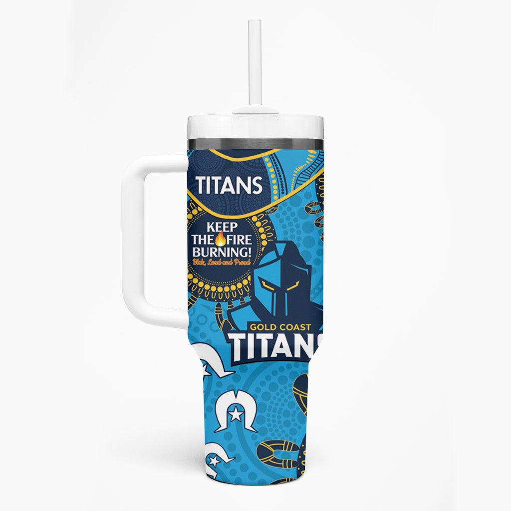 NRL Titans NAIDOC Week Tumbler With Handle Keep The Fire Burning Indigenous Art