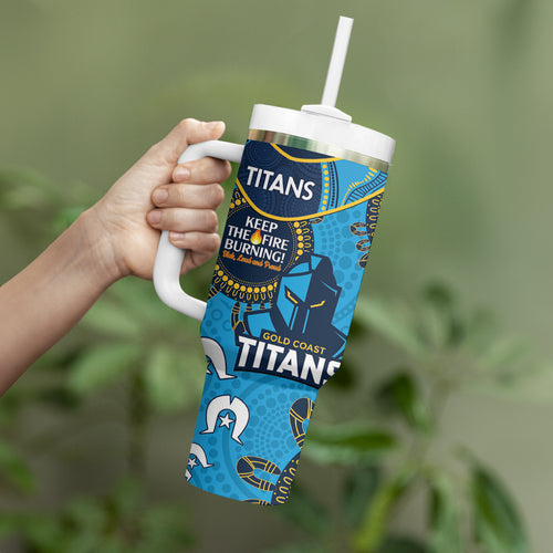 NRL Titans NAIDOC Week Tumbler With Handle Keep The Fire Burning Indigenous Art