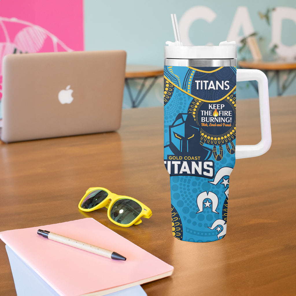 NRL Titans NAIDOC Week Tumbler With Handle Keep The Fire Burning Indigenous Art