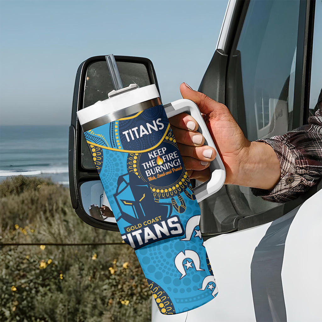 NRL Titans NAIDOC Week Tumbler With Handle Keep The Fire Burning Indigenous Art