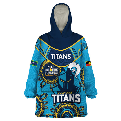 Custom NRL Titans NAIDOC Week Wearable Blanket Hoodie Keep The Fire Burning Indigenous Art