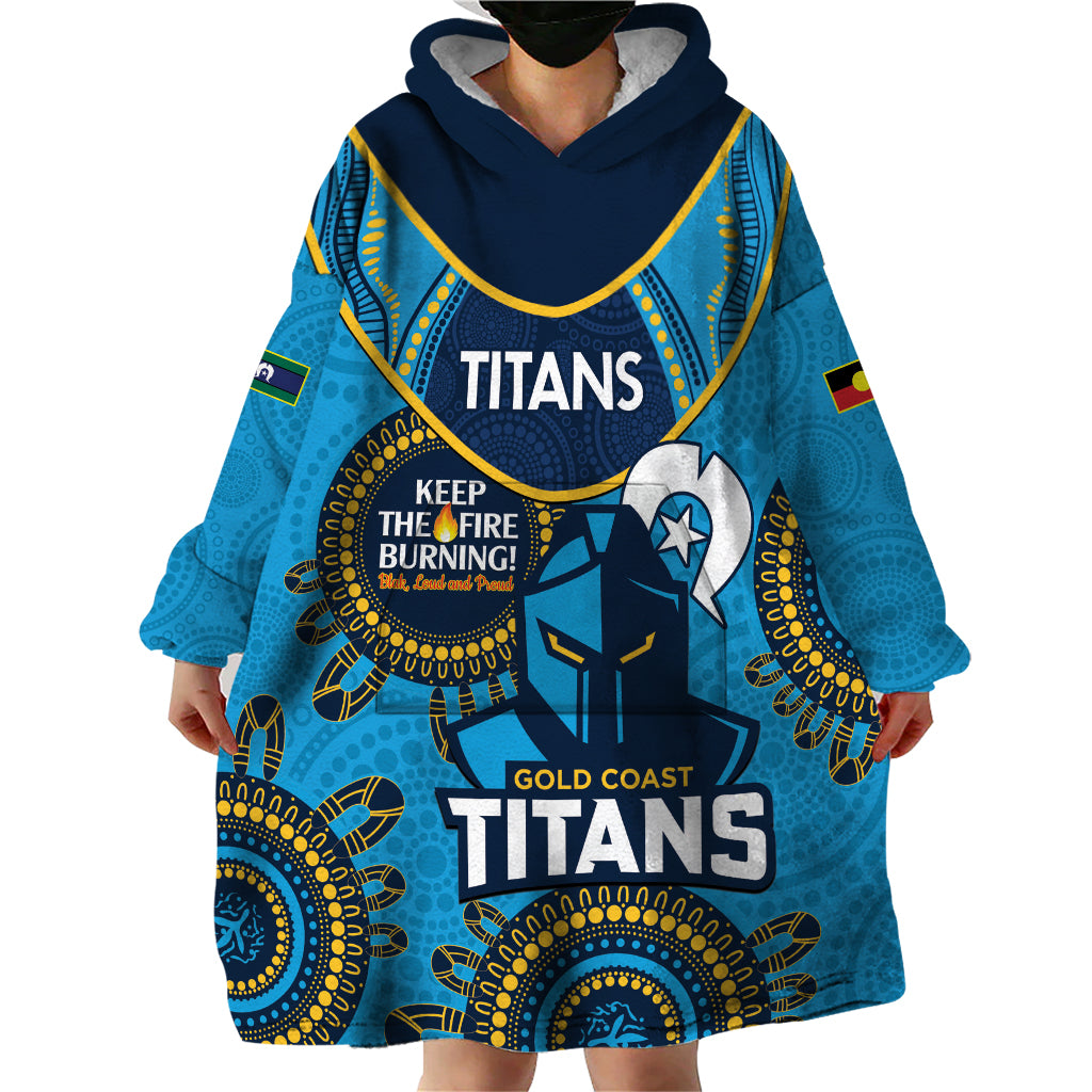 Custom NRL Titans NAIDOC Week Wearable Blanket Hoodie Keep The Fire Burning Indigenous Art