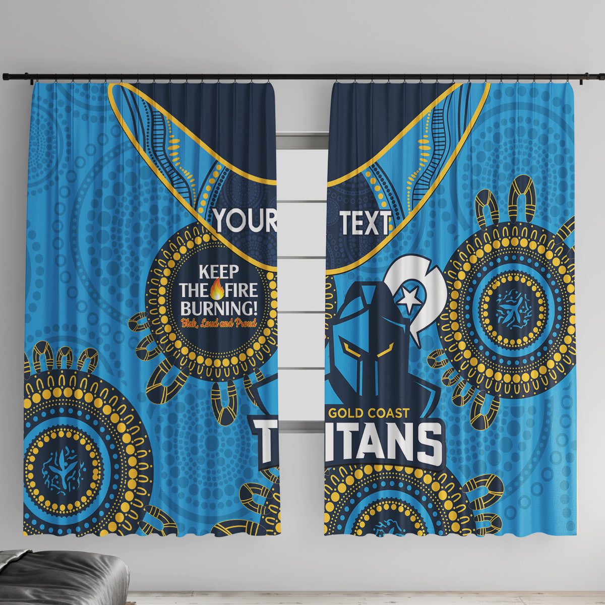 Custom NRL Titans NAIDOC Week Window Curtain Keep The Fire Burning Indigenous Art