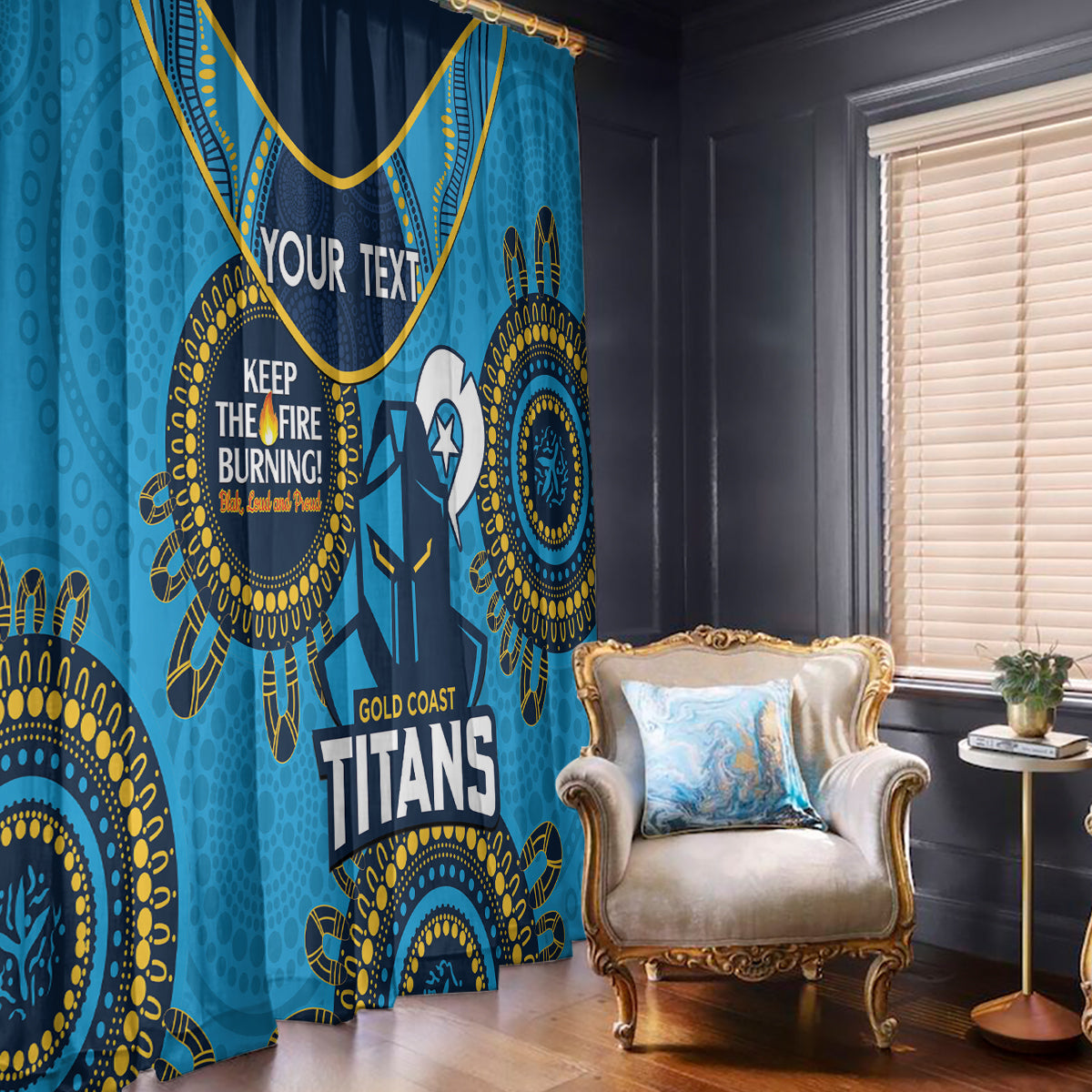 Custom NRL Titans NAIDOC Week Window Curtain Keep The Fire Burning Indigenous Art