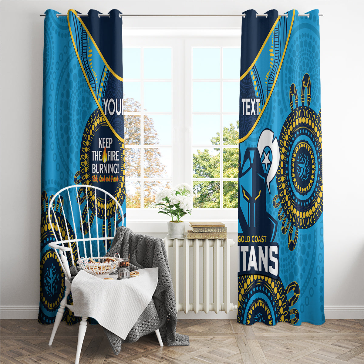 Custom NRL Titans NAIDOC Week Window Curtain Keep The Fire Burning Indigenous Art