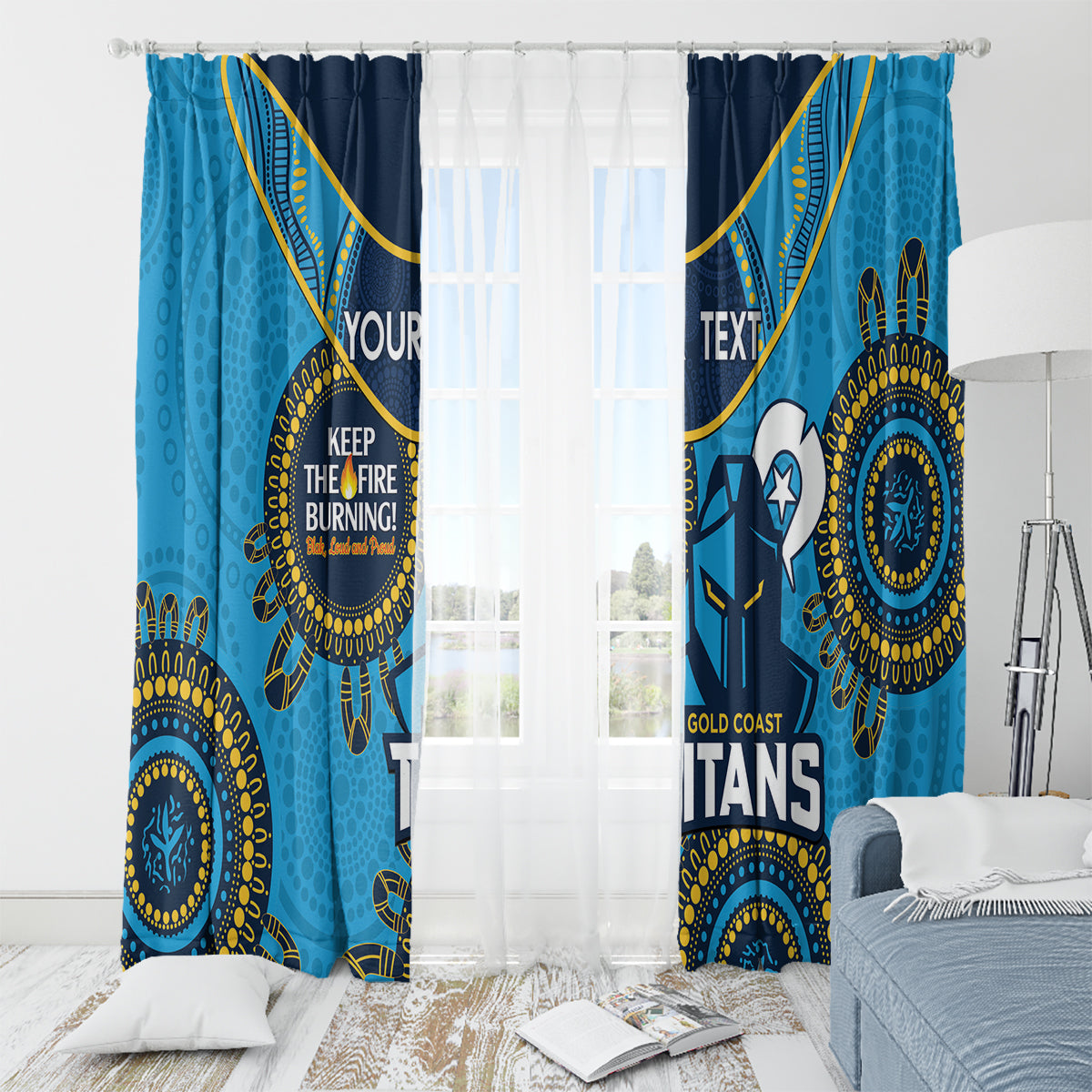 Custom NRL Titans NAIDOC Week Window Curtain Keep The Fire Burning Indigenous Art