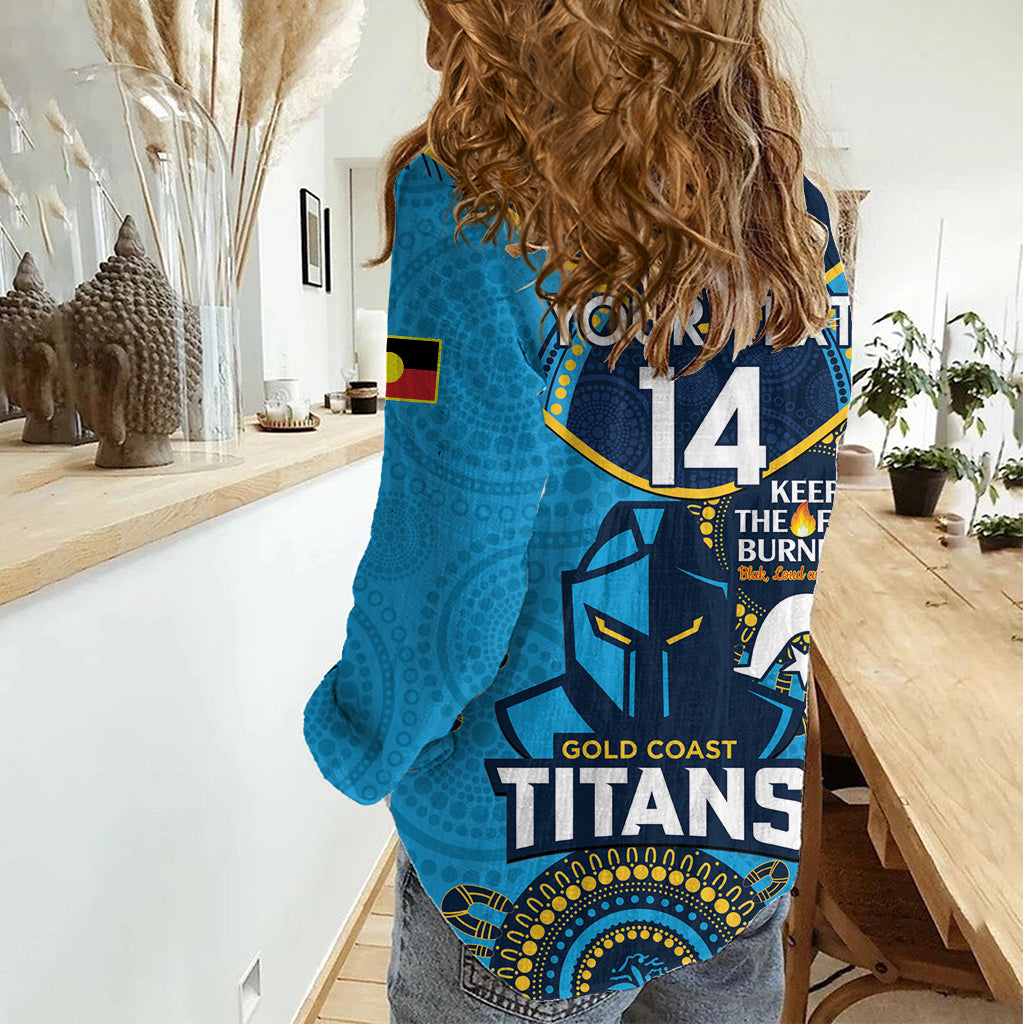 Custom NRL Titans NAIDOC Week Women Casual Shirt Keep The Fire Burning Indigenous Art