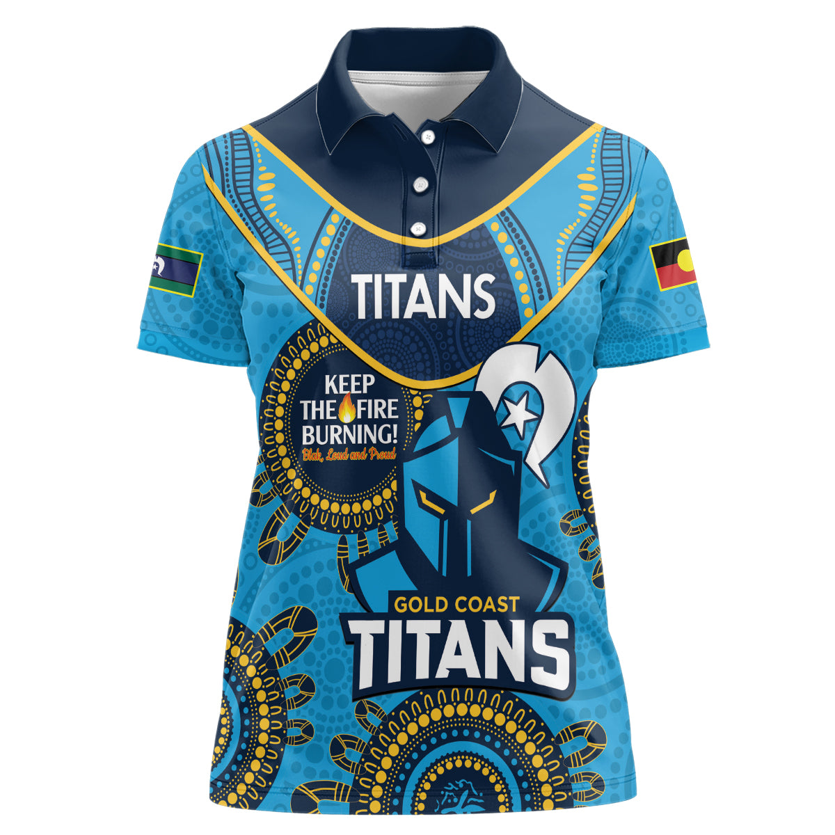 Custom NRL Titans NAIDOC Week Women Polo Shirt Keep The Fire Burning Indigenous Art