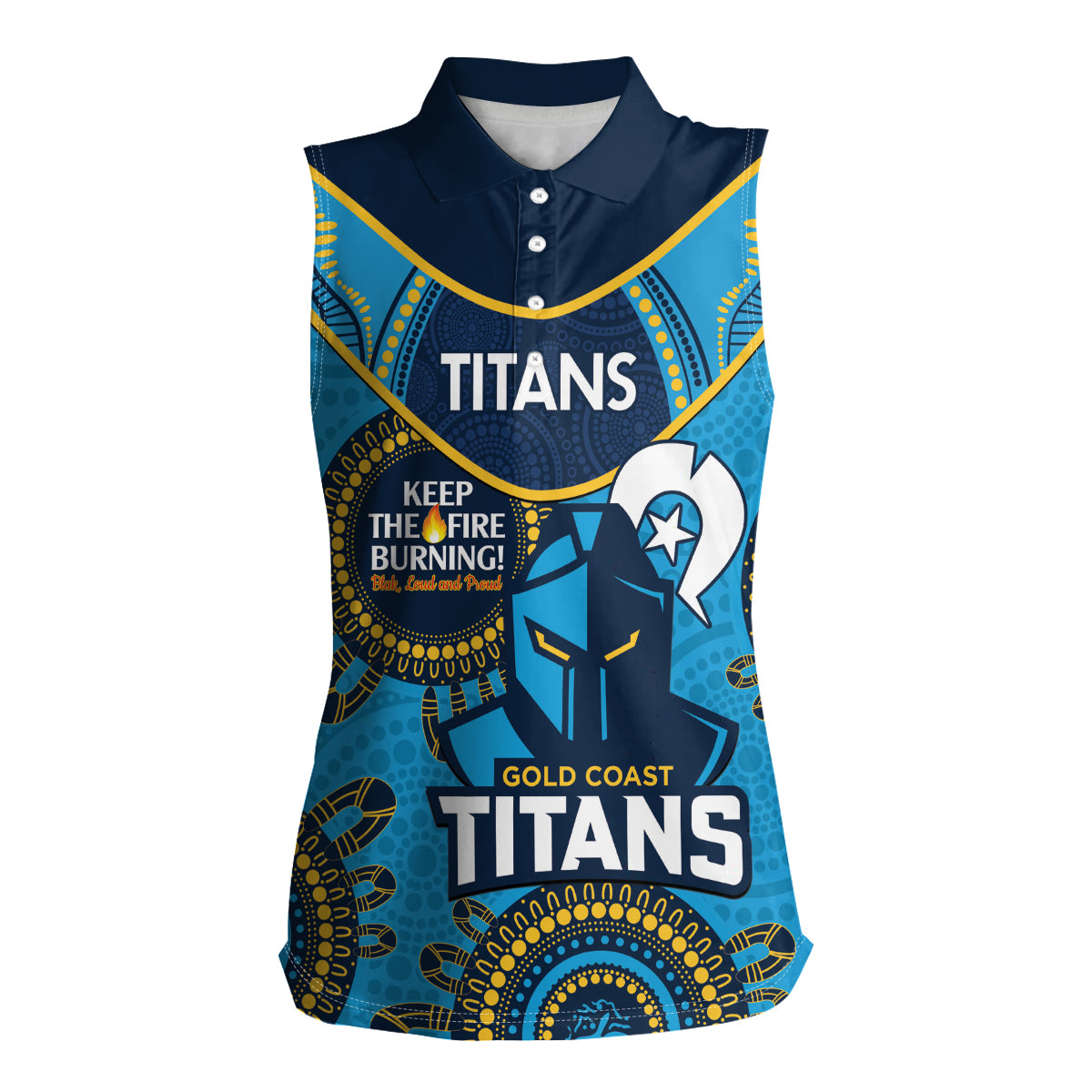 Custom NRL Titans NAIDOC Week Women Sleeveless Polo Shirt Keep The Fire Burning Indigenous Art