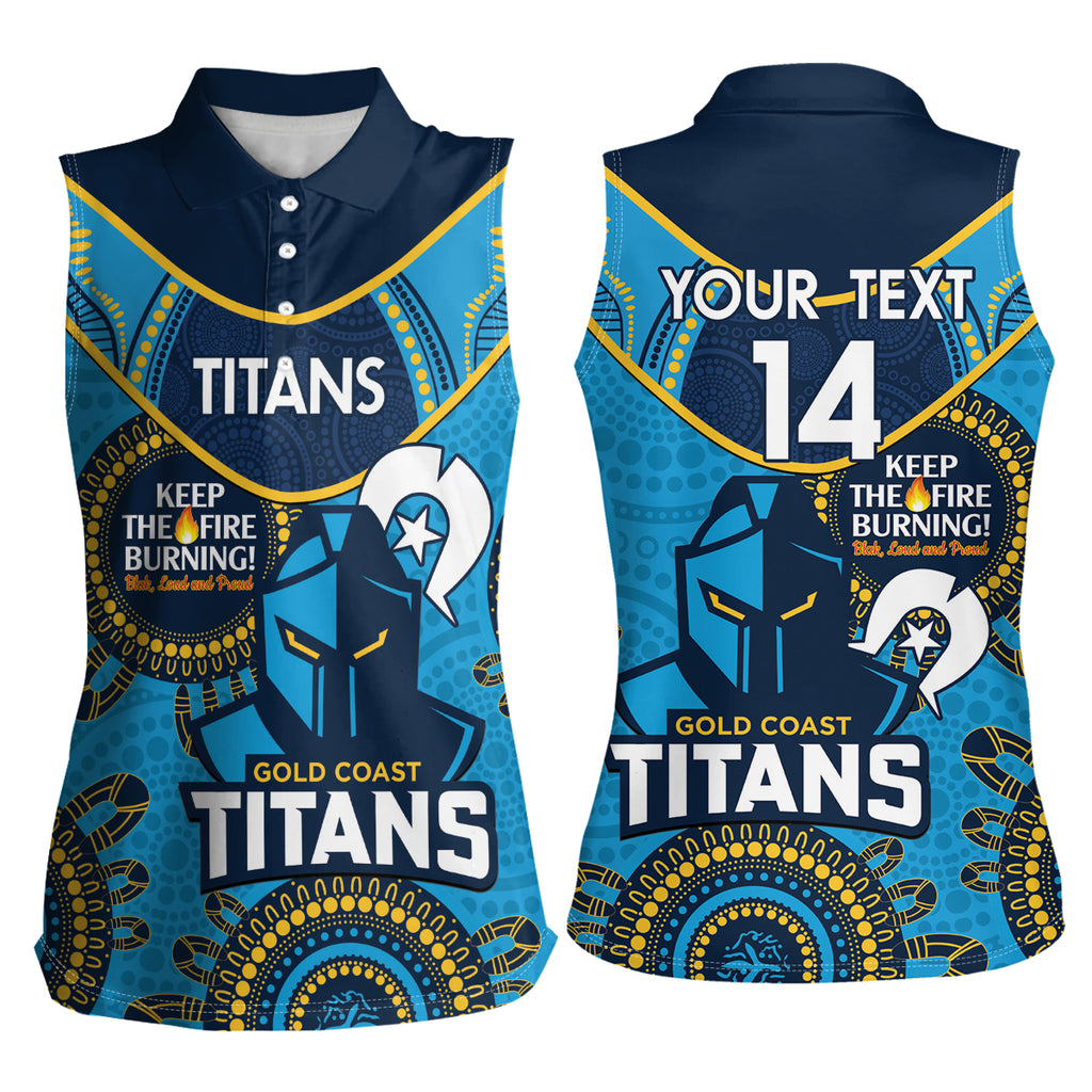 Custom NRL Titans NAIDOC Week Women Sleeveless Polo Shirt Keep The Fire Burning Indigenous Art