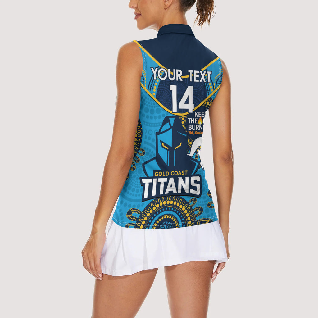 Custom NRL Titans NAIDOC Week Women Sleeveless Polo Shirt Keep The Fire Burning Indigenous Art