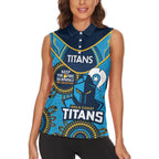 Custom NRL Titans NAIDOC Week Women Sleeveless Polo Shirt Keep The Fire Burning Indigenous Art