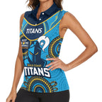 Custom NRL Titans NAIDOC Week Women Sleeveless Polo Shirt Keep The Fire Burning Indigenous Art